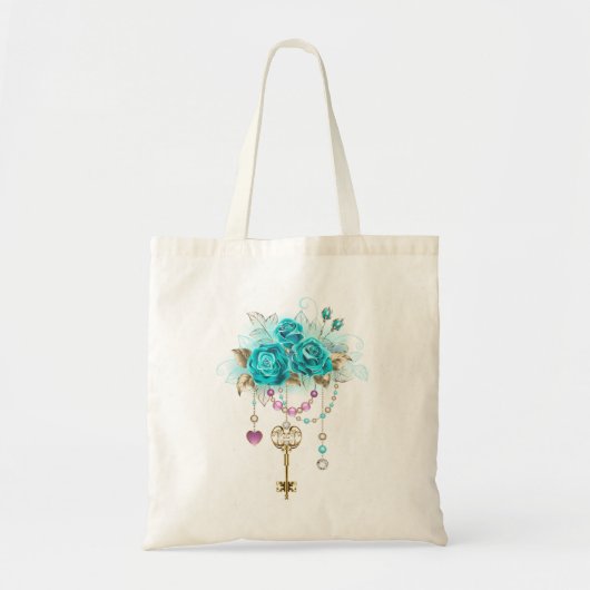 Tote Bag Roses turquoise avec touches (Devant)