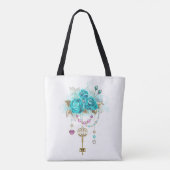 Tote Bag Roses turquoise avec touches (Dos)