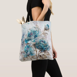 Tote Bag Roses turquoise et or à grande échelle