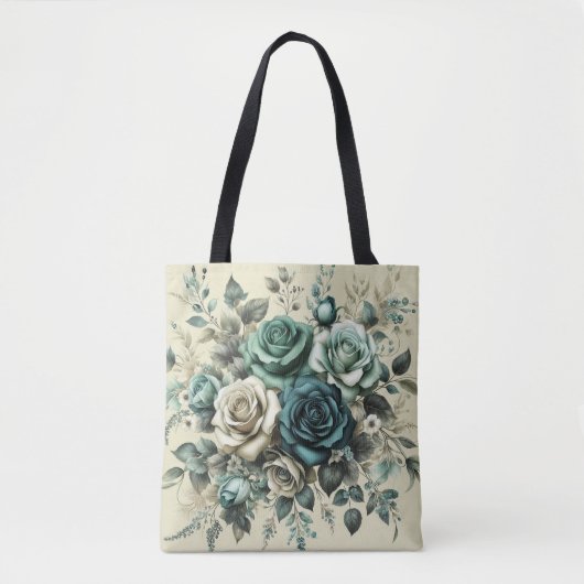 Tote Bag Roses turquoises et blanches (Devant)