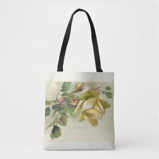 Tote Bag Roses Vintages Jaune romantique (Devant)