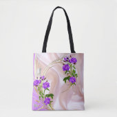 Tote Bag Roses violets d'aquarelle violette sur soie rose (Devant)