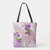 Tote Bag Roses violets d'aquarelle violette sur soie rose (Dos)