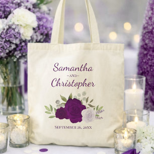 Tote Bag Roses Violettes Boho Noms Élégants des Mariés Mari