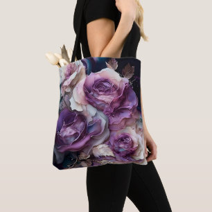 Tote Bag Roses violettes et dorées à grande échelle