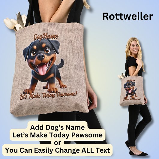 Tote Bag Rottweiler - Ajouter le nom du chien, modifier le 