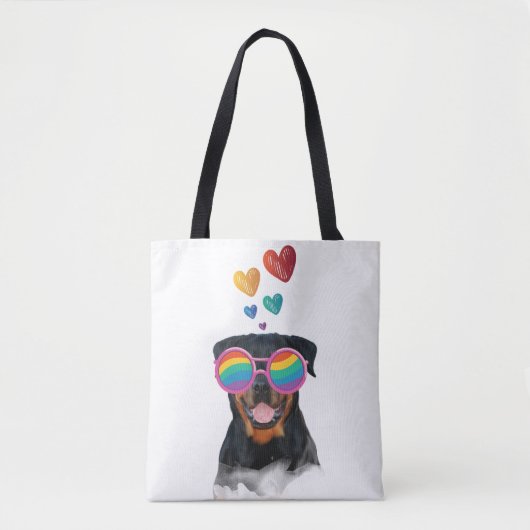Tote Bag Rottweiler Chien avec Coeurs Saint-Valentin (Devant)