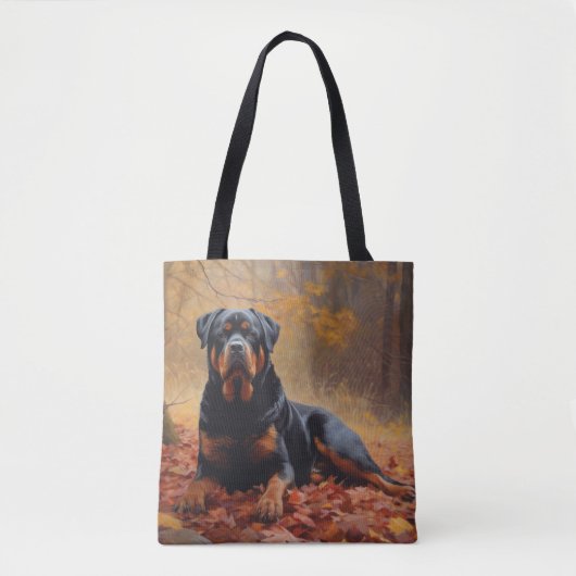 Tote Bag Rottweiler dans les feuilles d'automne automne aut (Devant)