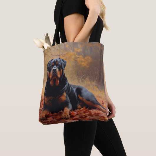 Tote Bag Rottweiler dans les feuilles d'automne automne aut (De près)