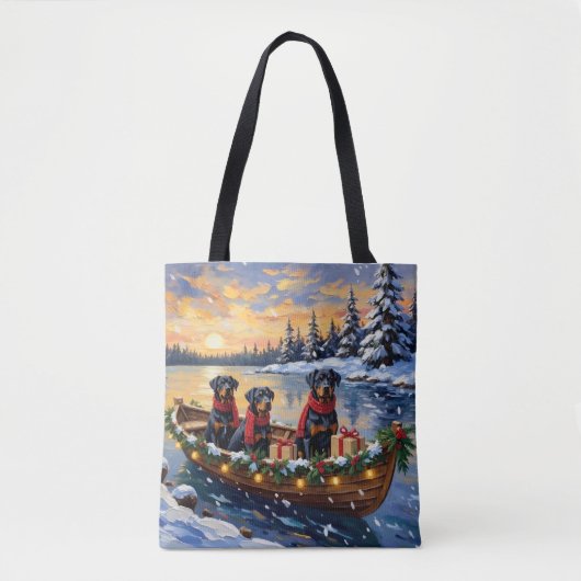 Tote Bag Rottweiler Noël Bateau Vacances (Devant)