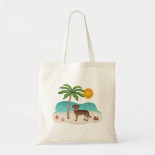 Tote Bag Rottweiler rouge et fauve sur une plage tropicale