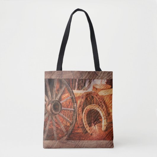 Tote Bag Roue en Wagon Rustique Horseshoes Style Occidental (Devant)