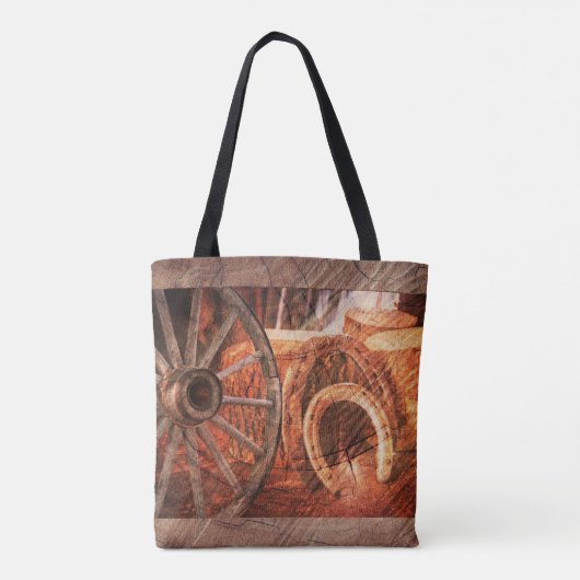 Tote Bag Roue en Wagon Rustique Horseshoes Style Occidental (Dos)