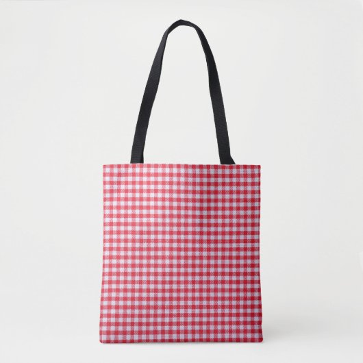 Tote Bag Rouge À damiers Nappe Gros Plan. (Devant)