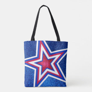 Tote Bag Rouge Blanc Bleu Parties scintillant Étoiles et ra