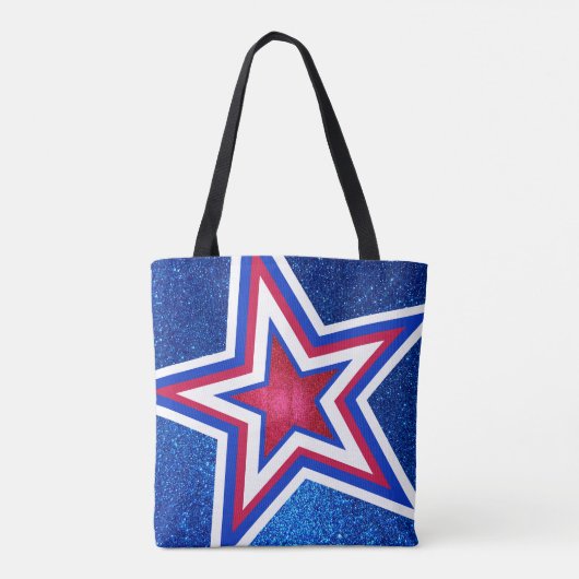Tote Bag Rouge Blanc Bleu Parties scintillant Étoiles et ra (Dos)