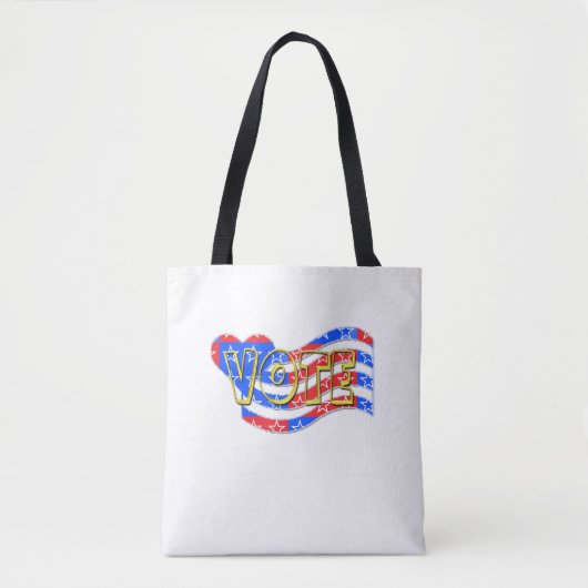Tote Bag Rouge Blanc Bleu VOTE Coeur drapeau sur blanc (Devant)