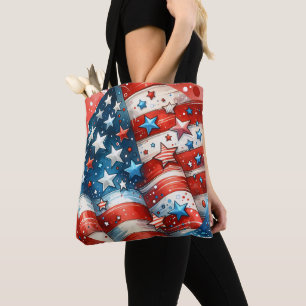 Tote Bag Rouge, blanc et bleu Patriotic Quart Juillet