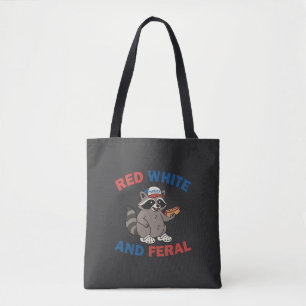 Tote Bag Rouge Blanc Et Feral Raccoon Drôle