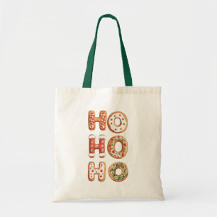Tote Bag Rouge Blanc Ho Ho Ho Gingerbread Cookie Noël