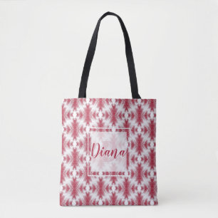 Tote Bag rouge blanc ikat géométrique ethnique stylisé