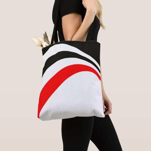 Tote Bag Rouge blanc noir tendance moderne rayures (De près)