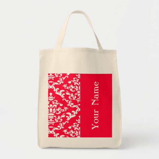 Tote Bag Rouge Bold Damask avec nom @ Emporiomoffa (Devant)