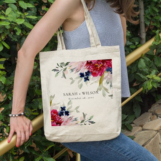 Tote Bag Rouge Bourgogne Blush Blue Floral Bunal Mariage