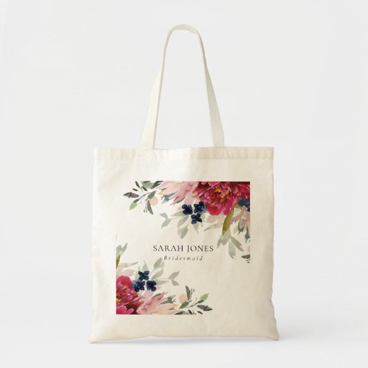 Tote Bag Rouge Bourgogne Blush Blue Floral Bund Bridesmaid (Devant)