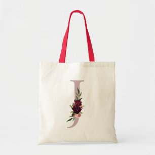 Tote Bag Rouge Bourgogne Blush Rose Monogramme Lettre J Mar