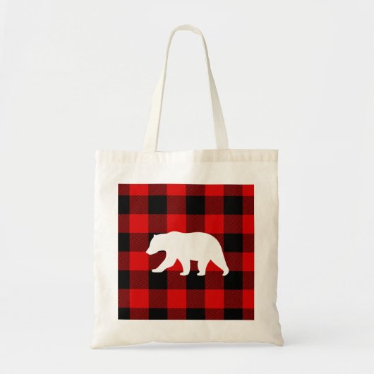 Tote Bag Rouge Buffalo Plaid & Ours Blanc (Devant)