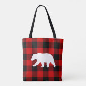 Tote Bag Rouge Buffalo Plaid & Ours Blanc (Dos)