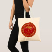 Tote Bag Rouge chinois de tigre de zodiaque/or ID542 (Devant (produit))