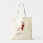 Tote Bag Rouge de blush, Bourgogne, Lettre J Floral (Dos)