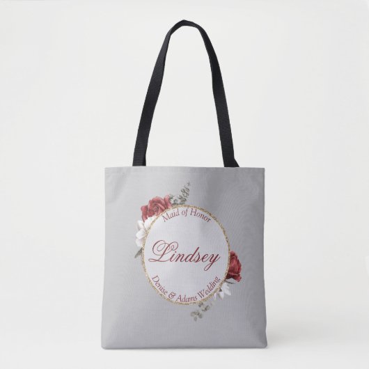 Tote Bag Rouge de Bourgogne & Roses Blanches Demoiselle d'H (Devant)