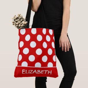 Tote Bag Rouge d'été et blanc à pois personnalisé