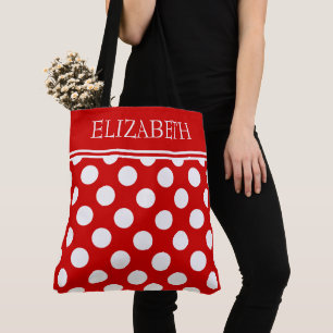 Tote Bag Rouge d'été et blanc à pois personnalisé