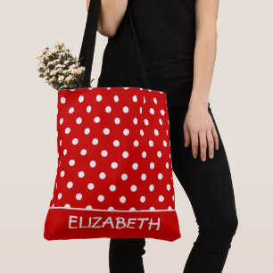 Tote Bag Rouge d'été et blanc à pois personnalisé