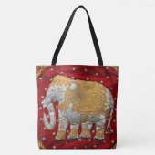 Tote Bag Rouge embelli et or d'éléphant d'Asie (Devant)