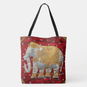 Tote Bag Rouge embelli et or d'éléphant d'Asie (Dos)