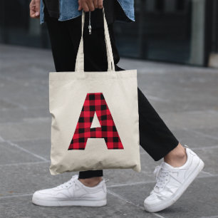 Tote Bag Rouge et Noir Buffalo Carreaux Motif Lettre A Mono