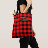 Tote Bag Rouge et noir Plaid Nom du Motif moderne Eyecatchi (De près)