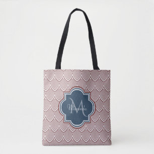 Tote Bag Rouge foncé Déco pétoncles bleu marine Monogramme