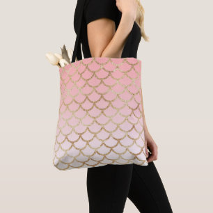 Tote Bag Rouge gâtinée rose et paillettes de sirène dorées