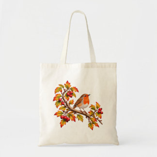 Tote Bag Rouge-gorge automnal motif botanique d'oiseau