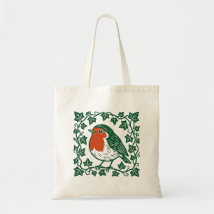 Tote Bag Rouge-gorge britannique linogravure motif lierre