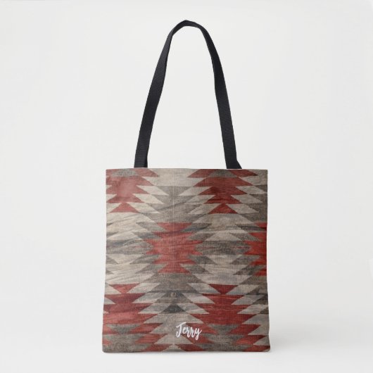 Tote Bag Rouge & Gris Texturé Amérindien (Devant)