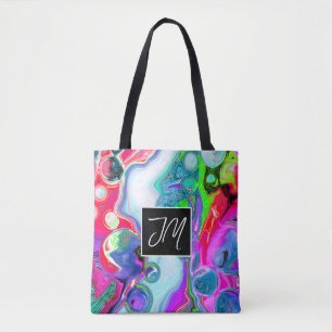 Tote Bag Rouge, marbre violet Fluide Art personnalisé