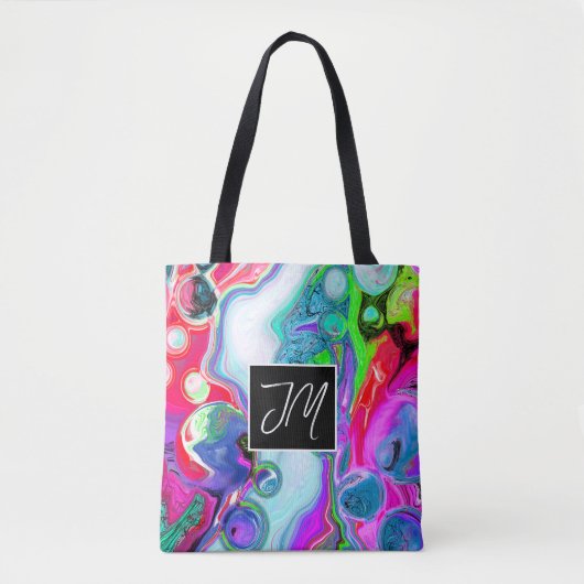 Tote Bag Rouge, marbre violet Fluide Art personnalisé (Devant)