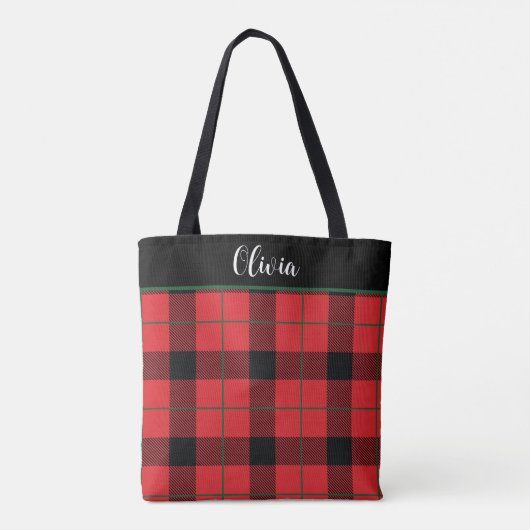 Tote Bag Rouge, Noir et Vert Noël Plaid Custom (Dos)